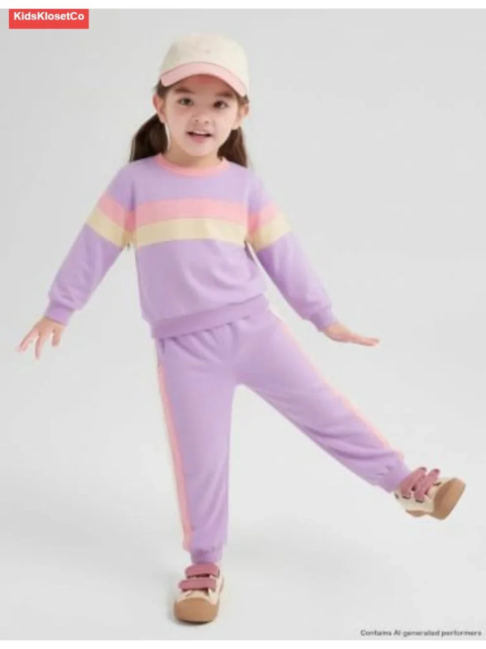 Girls 2 Piece Outfit Long Sleeve Sweatshirt & Jogger Pants Rainbow Stripe